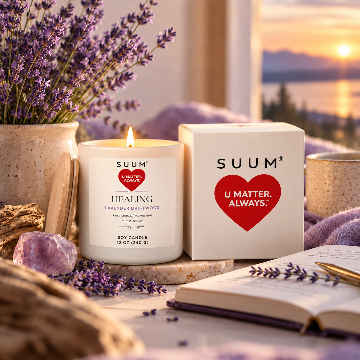 SUUM® Healing Companion Candle – Lavender Driftwood | U Matter Always™ Soy Candle