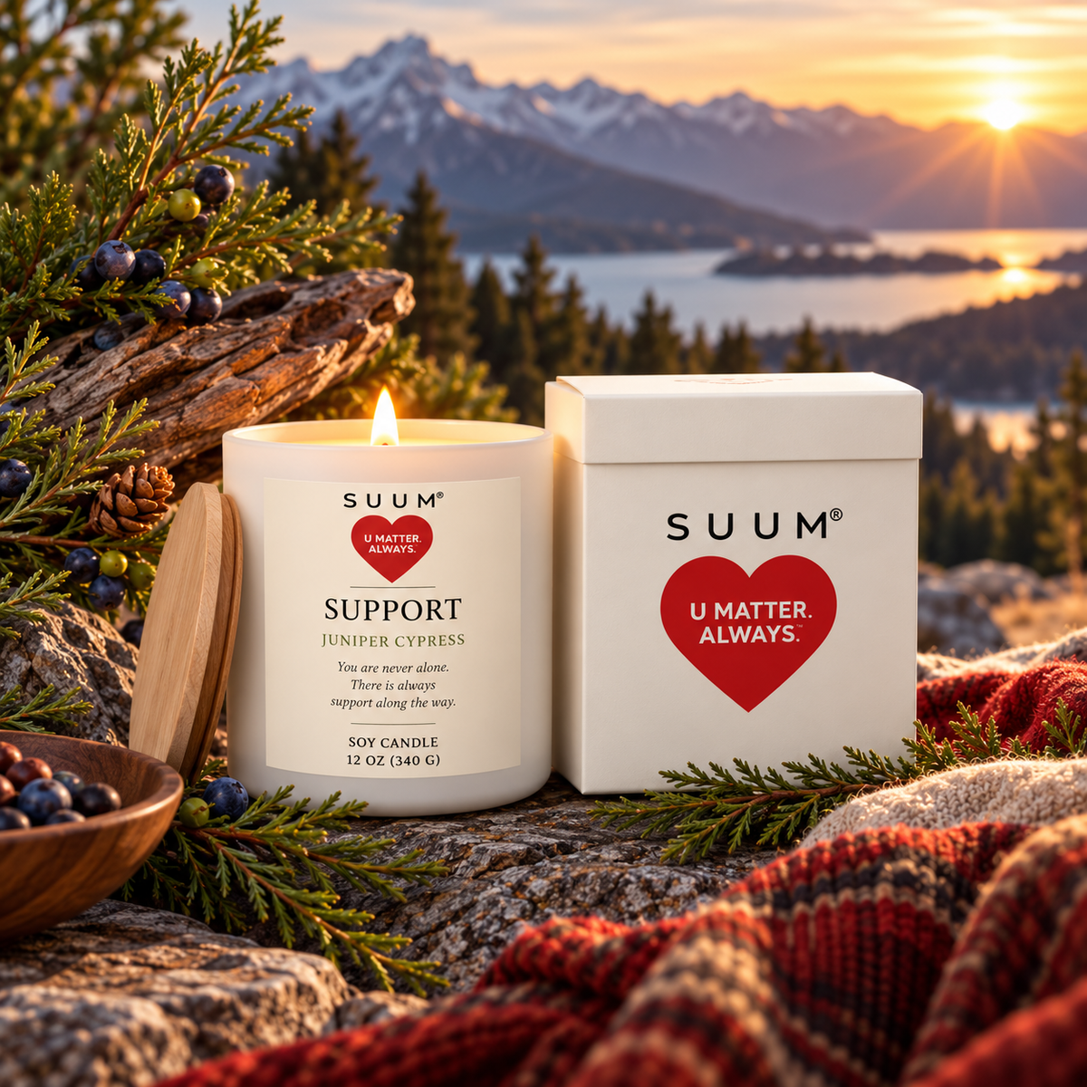 SUUM® Support Companion Candle – Juniper Cypress | U Matter Always™ Soy Candle
