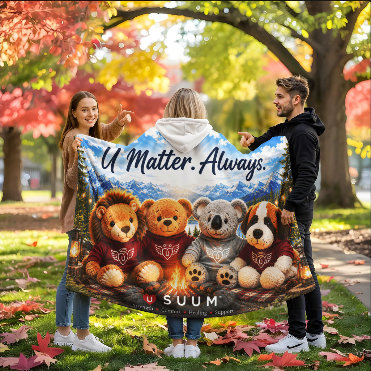 SUUM® U Matter Always Hooded Sherpa Fleece Blanket | Comfort, Strength, Healing & Support Gift