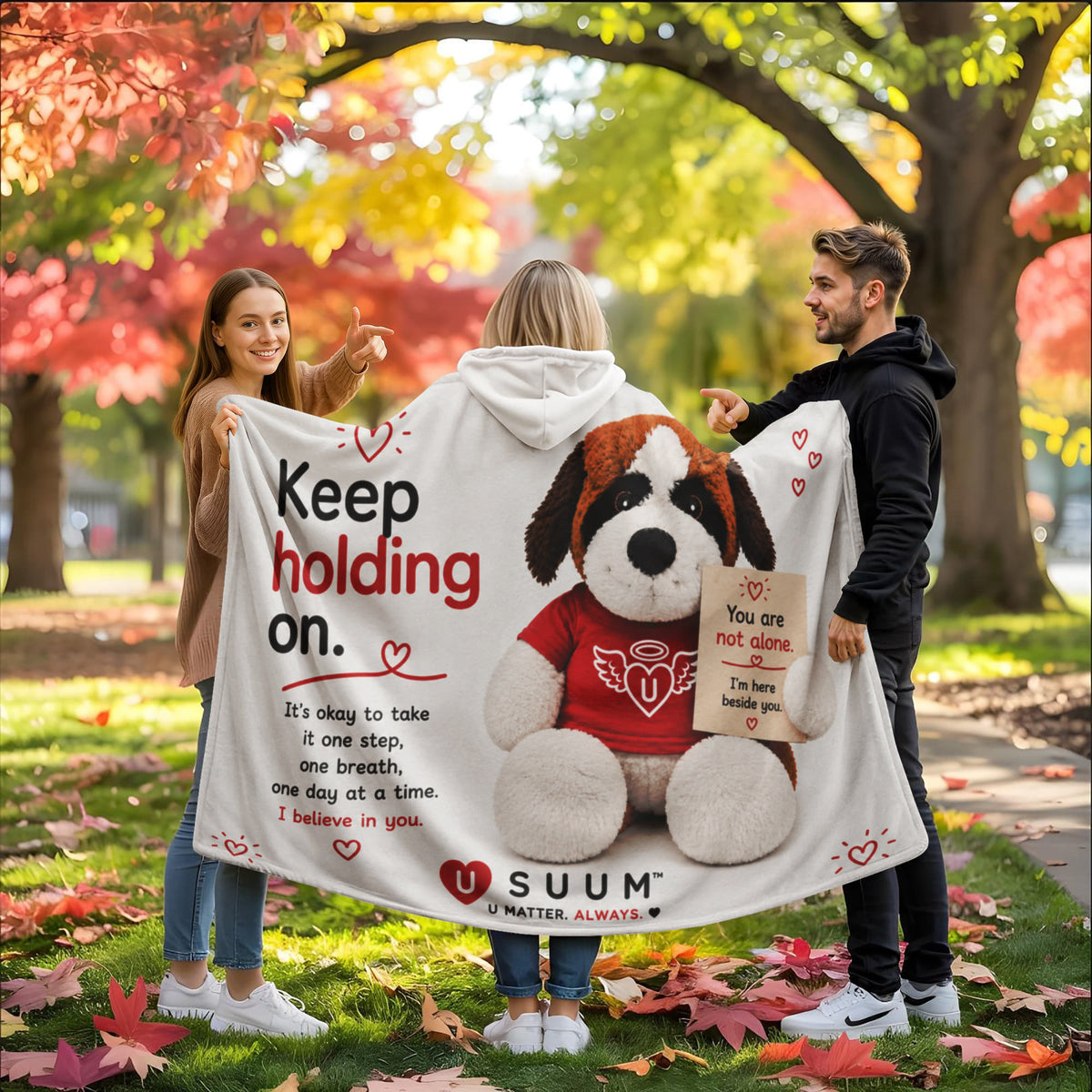 SUUM® U Matter Always Support Companion Hooded Sherpa Fleece Blanket