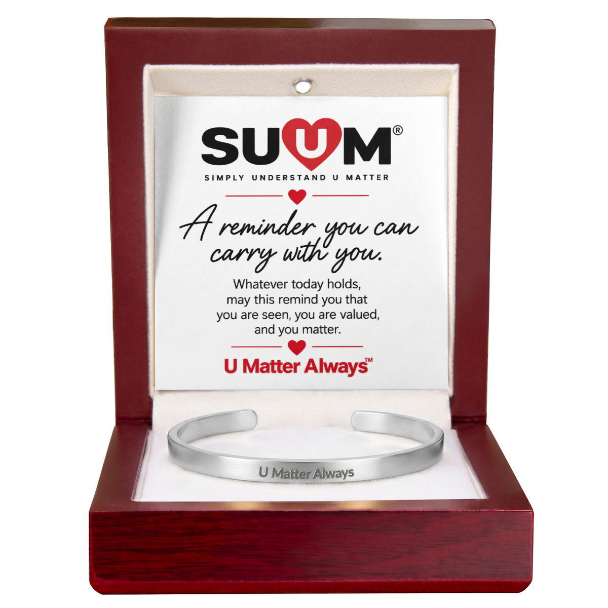 U Matter Always™ Engraved Cuff Bracelet | Meaningful Reminder Bracelet by SUUM®